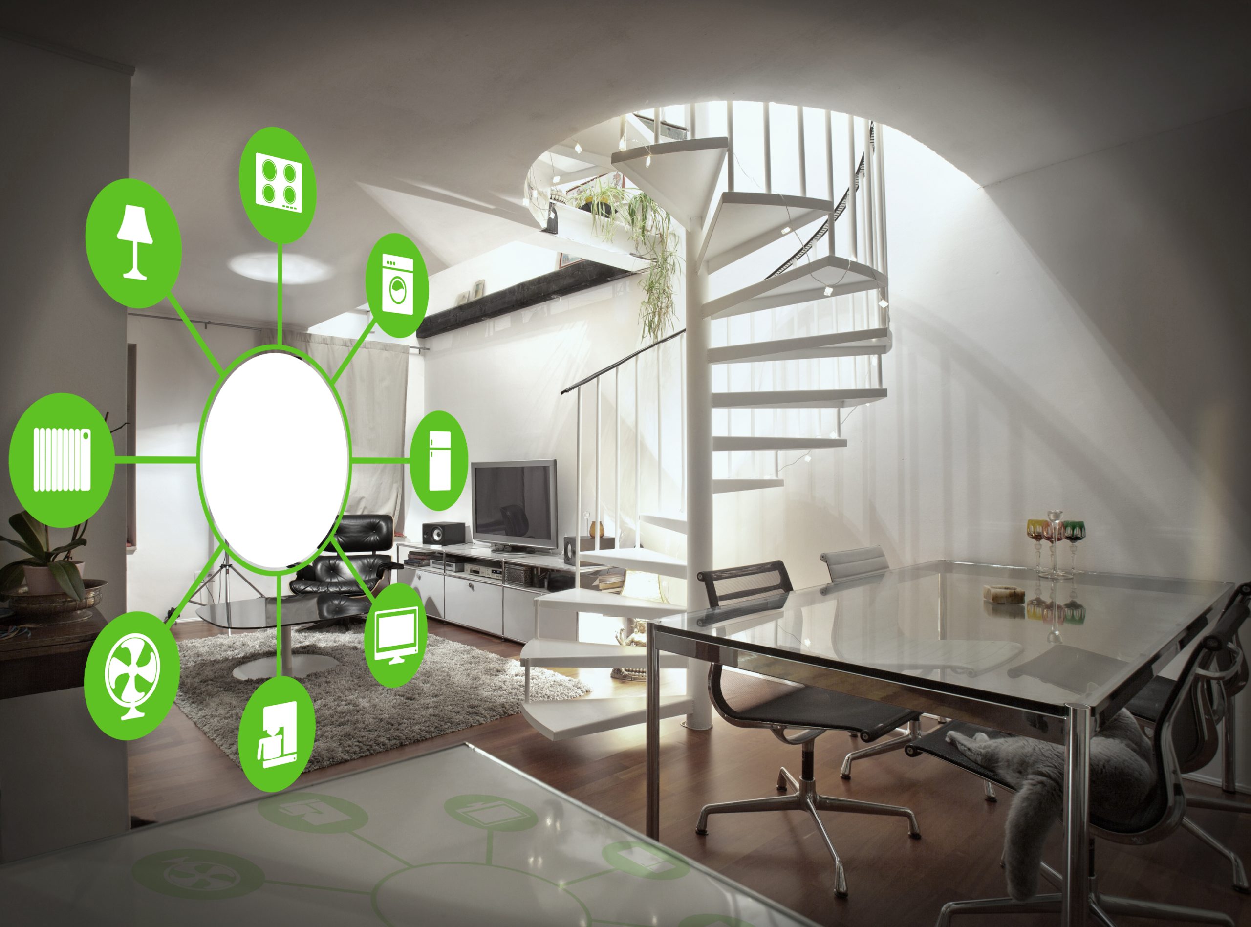 Home With Graphic Showing Smart Home Connectivity